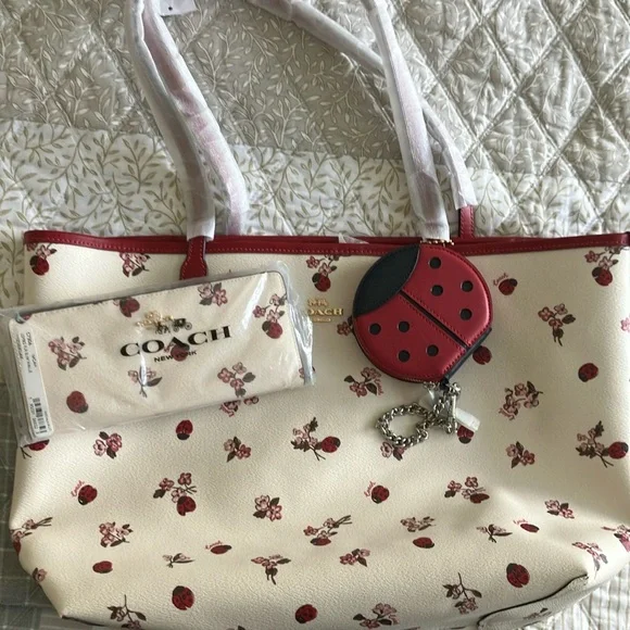 NWT Coach Ladybug tote 3 set